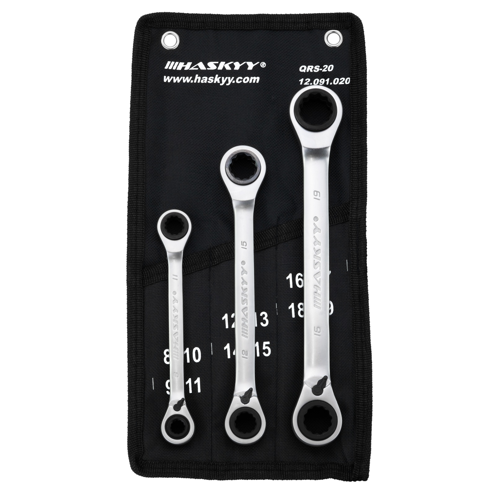 HASKYY Kombi Doppel-Ringratschenschlüssel Set 4in1 3-tlg 8-19mm