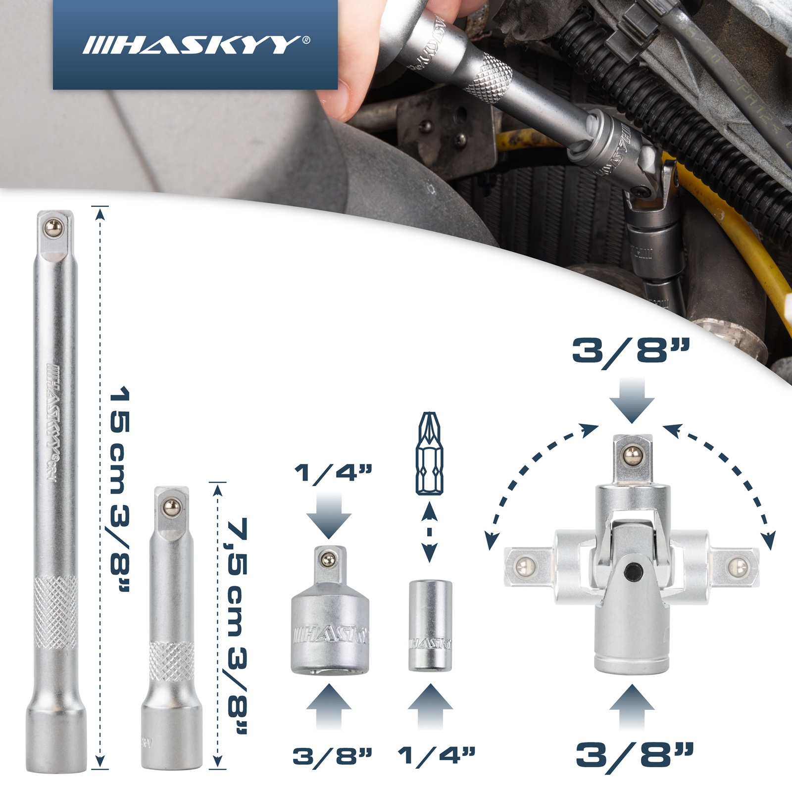HASKYY 52 tlg. Werkzeugkoffer - Vielzahn Steckschlüssel & Bits Set mit Ratschenfunktion Zöllisch & Metrisch