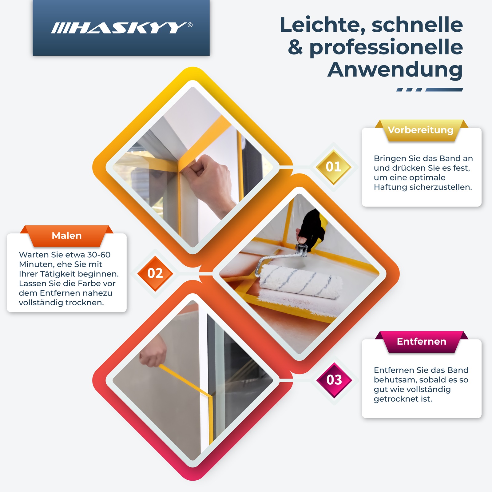 HASKYY Goldband Malerkrepp 20er Set – Malerband 19 mm × 50 m je Rolle, Profi Abdeckband aus Krepp Papier, selbstklebend, rückstandsfrei entfernbar