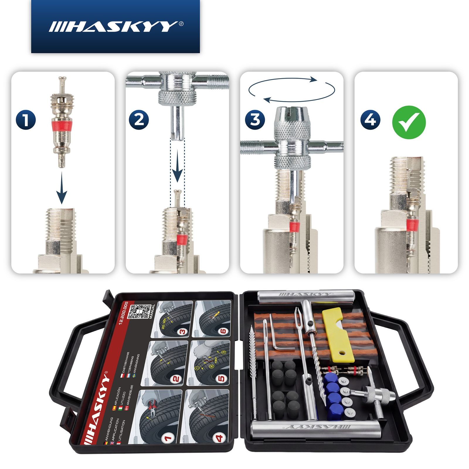 HASKYY Reifen Reparatur Set 53 tlg. Reifenflickzeug Auto Reifenreparatur Set