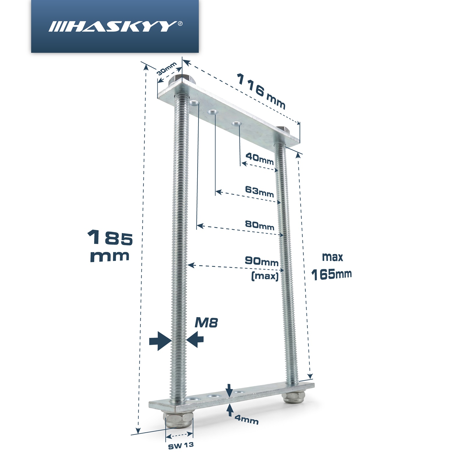 HASKYY Zurrbügel Set Alu-Deichselbox verzinkter Stahl, 4x Schrauben 18cm & Platten 116mm Universal