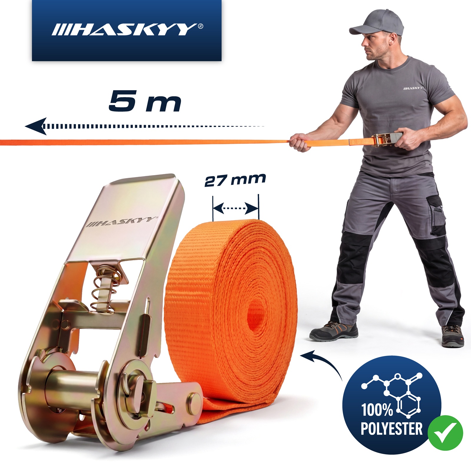 10er Set Spanngurt-Ratsche 27x5000 mm orange
