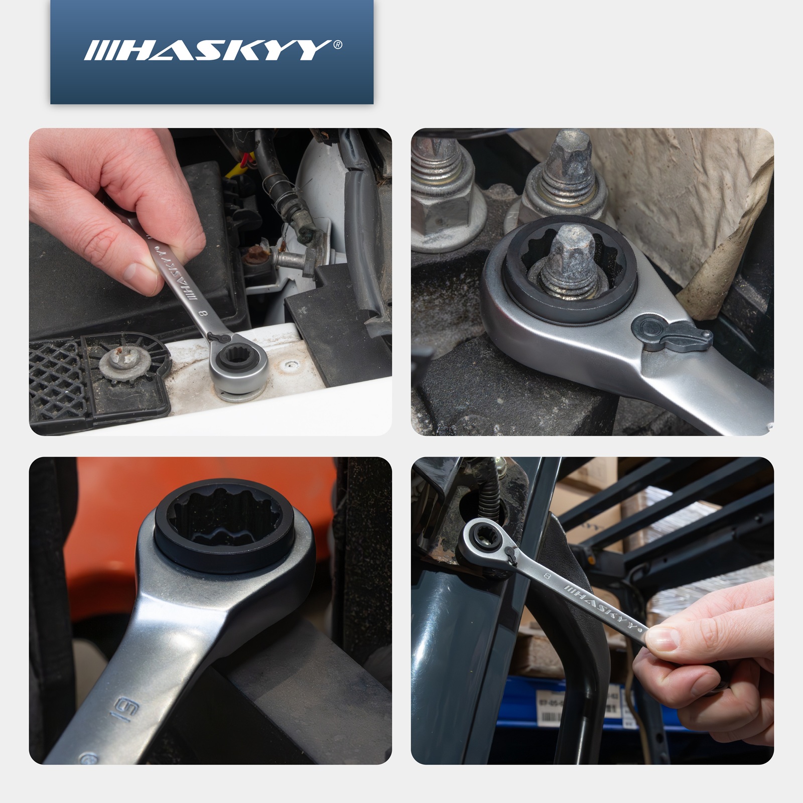 HASKYY Kombi Doppel-Ringratschenschlüssel Set 4in1 3-tlg 8-19mm