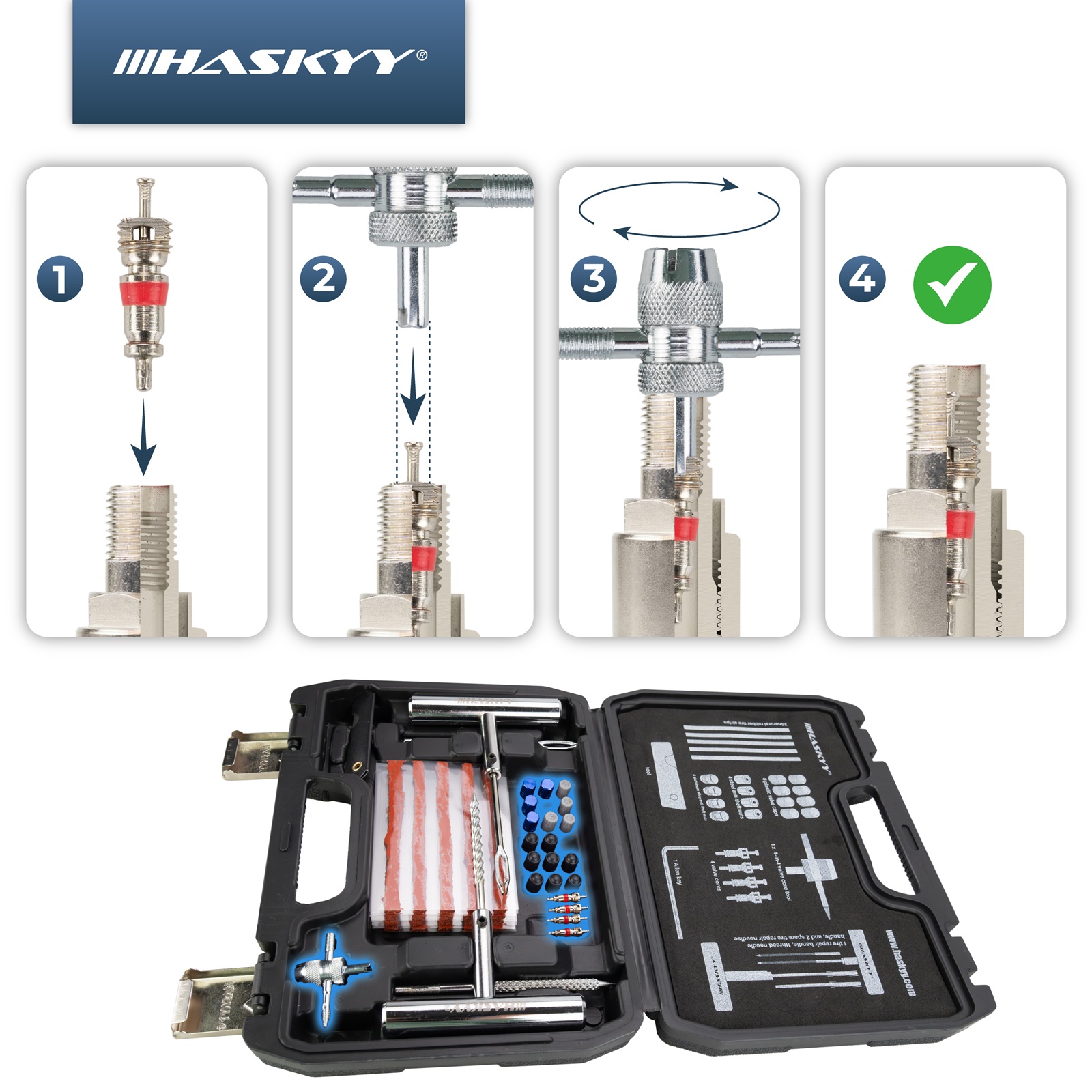 HASKYY Reifen Reparatur Set 53 tlg. Reifenflickzeug Auto Reifenreparatur Set