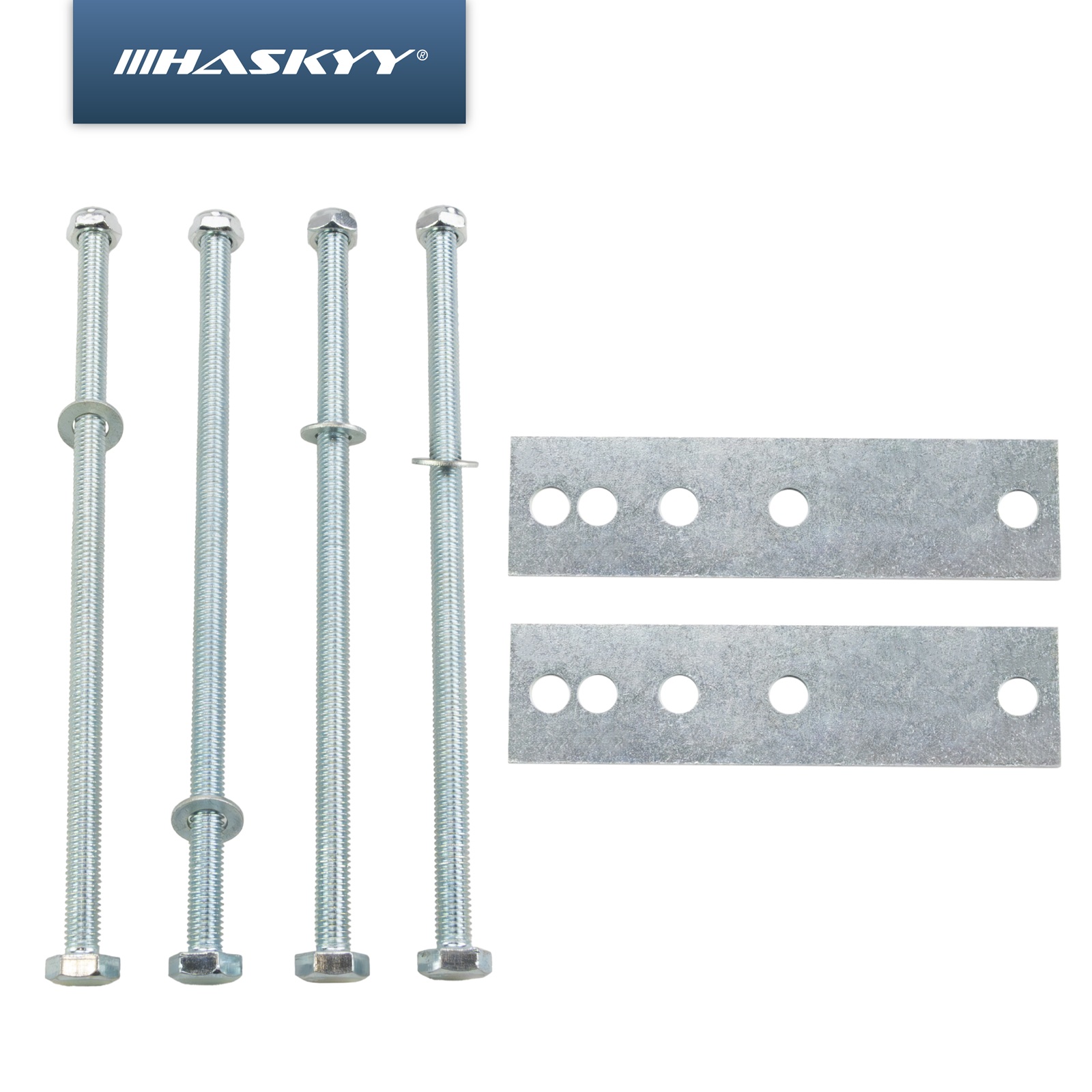 HASKYY Zurrbügel Set Alu-Deichselbox verzinkter Stahl, 4x Schrauben 18cm & Platten 116mm Universal