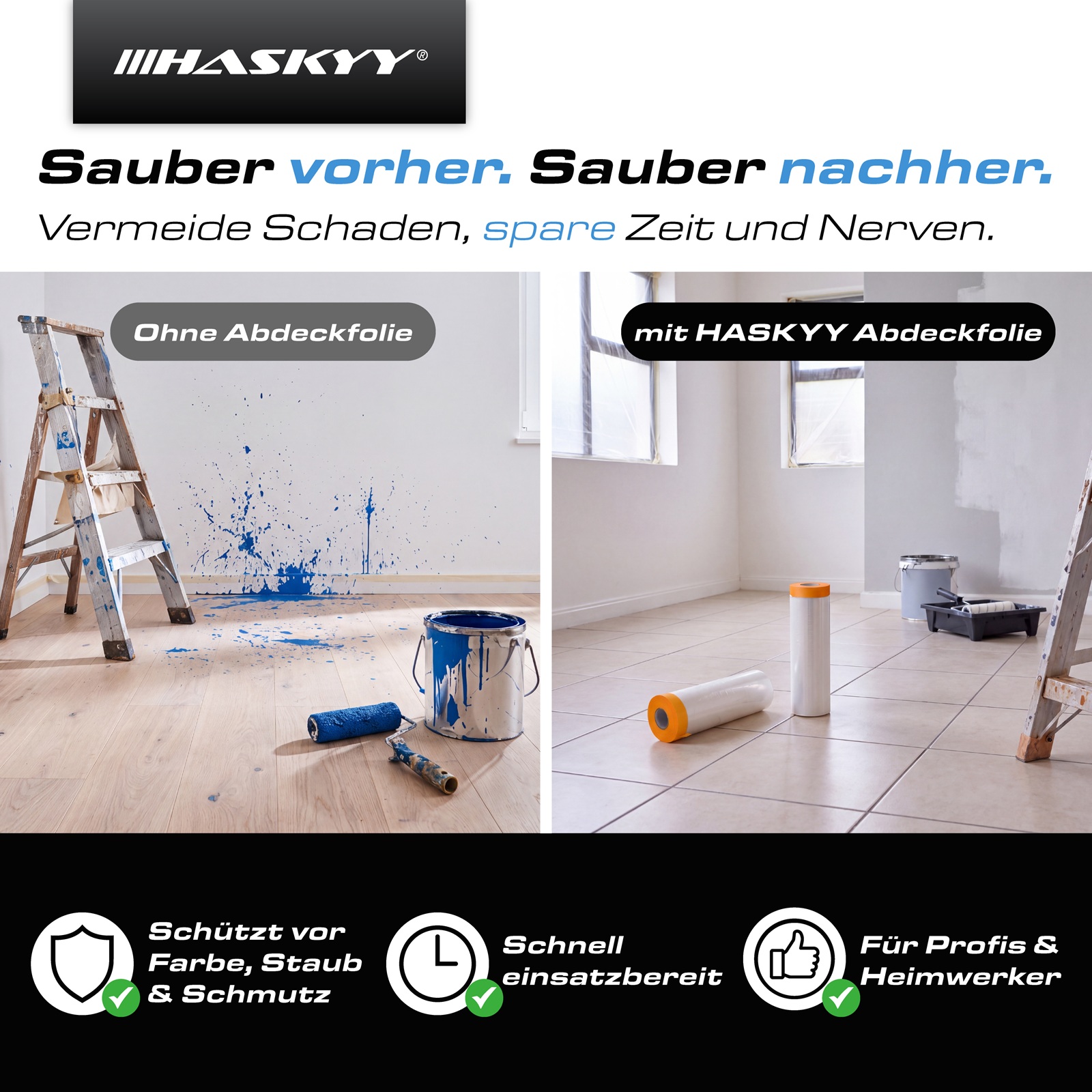 20x Abdeckfolie 210cm x 15m mit Klebeband 18mm