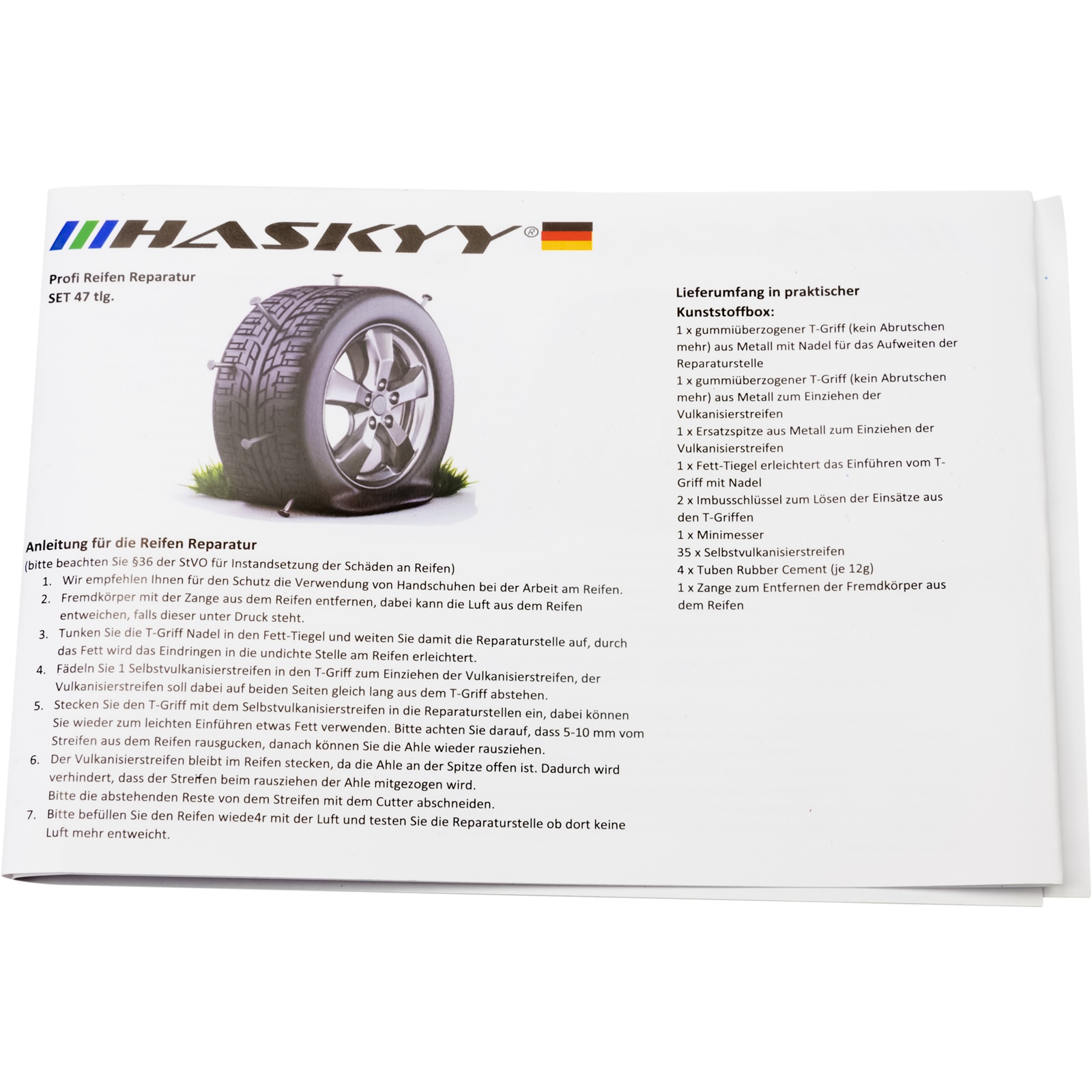 HASKYY Auto PKW Reifenreparaturset 47-tlg Reifen Reparatur Set