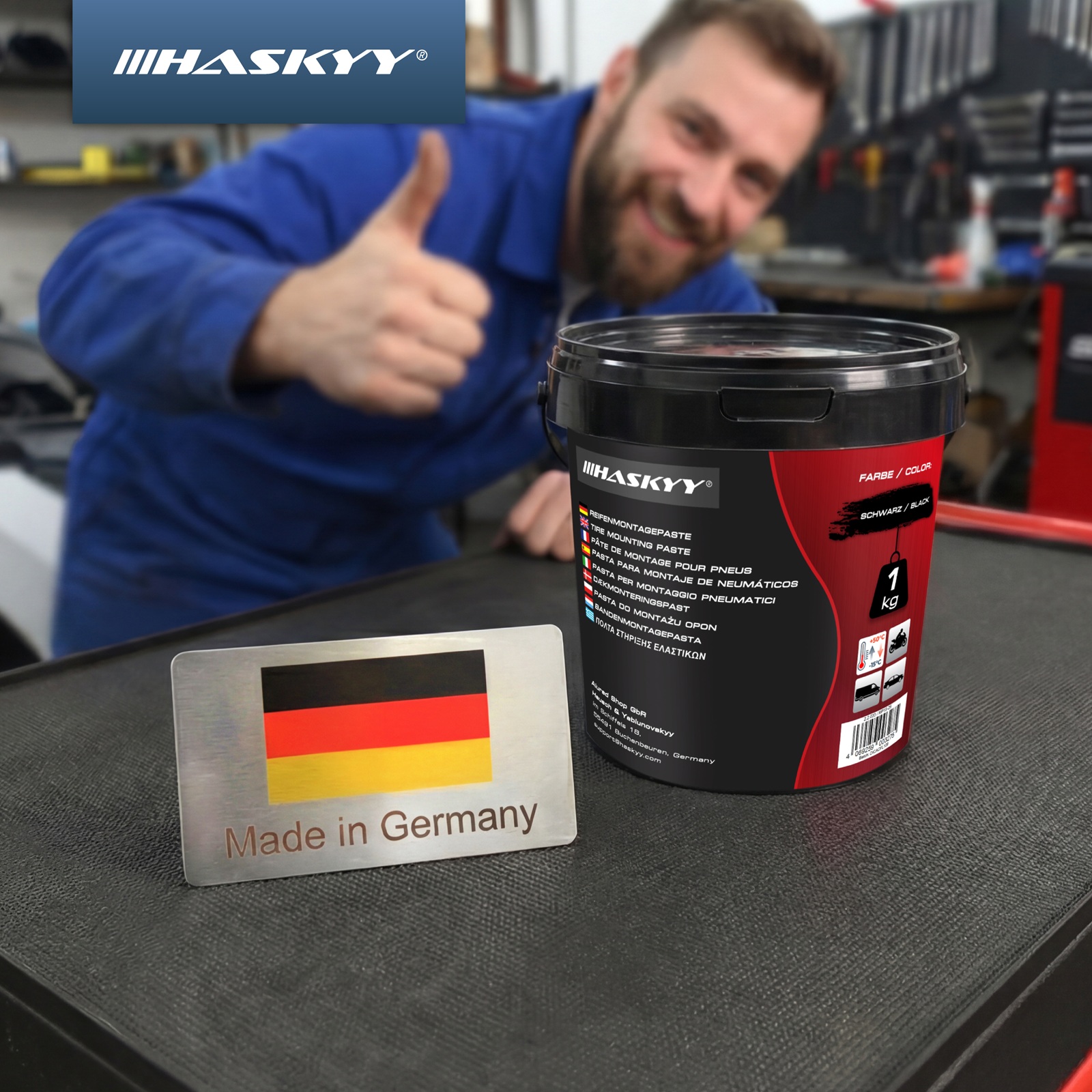 HASKYY Reifenmontagepaste 1kg Schwarz Montagepaste Reifenmontage Eimer Reifenmontagewax