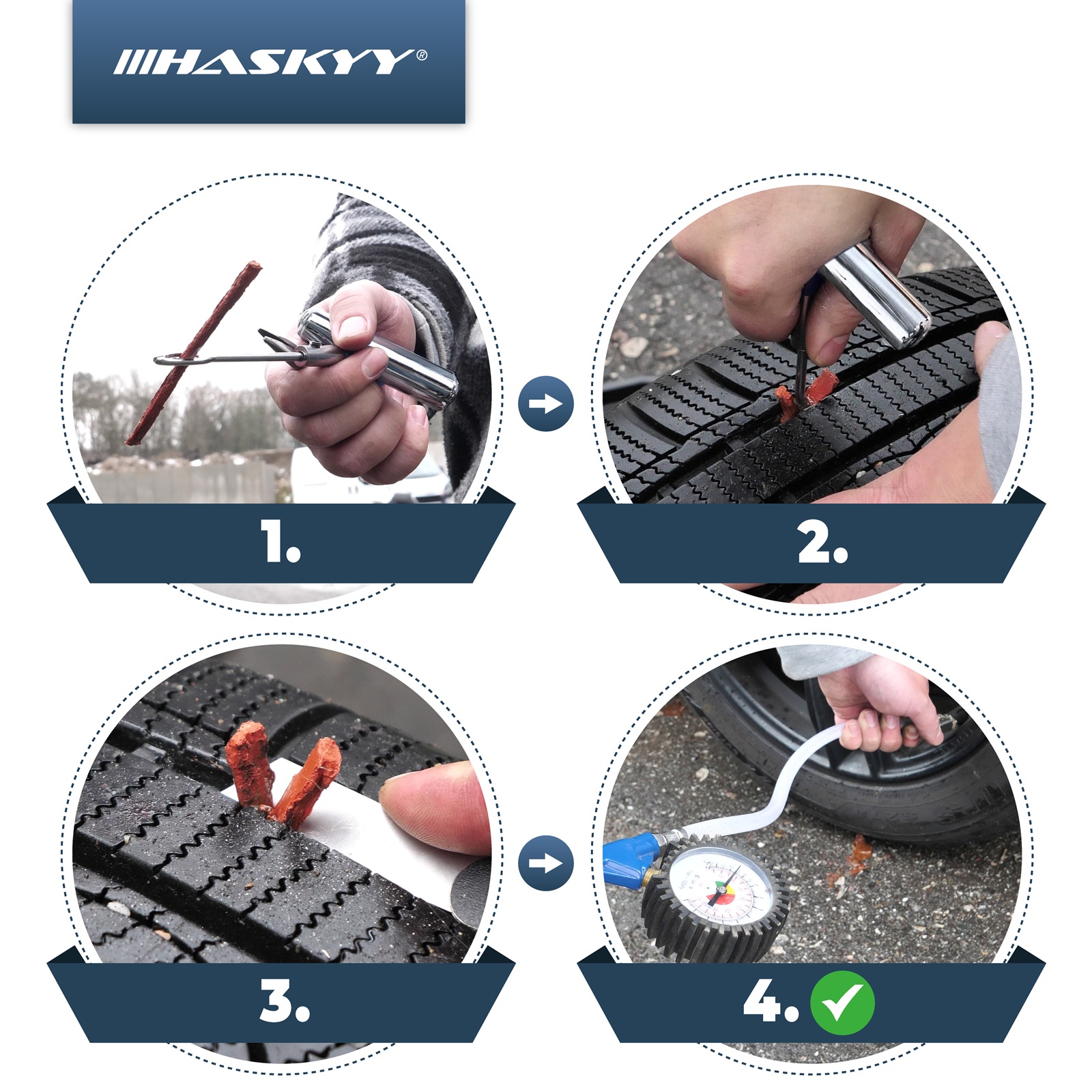HASKYY Reifen Reparatur Set 53 tlg. Reifenflickzeug Auto Reifenreparatur Set