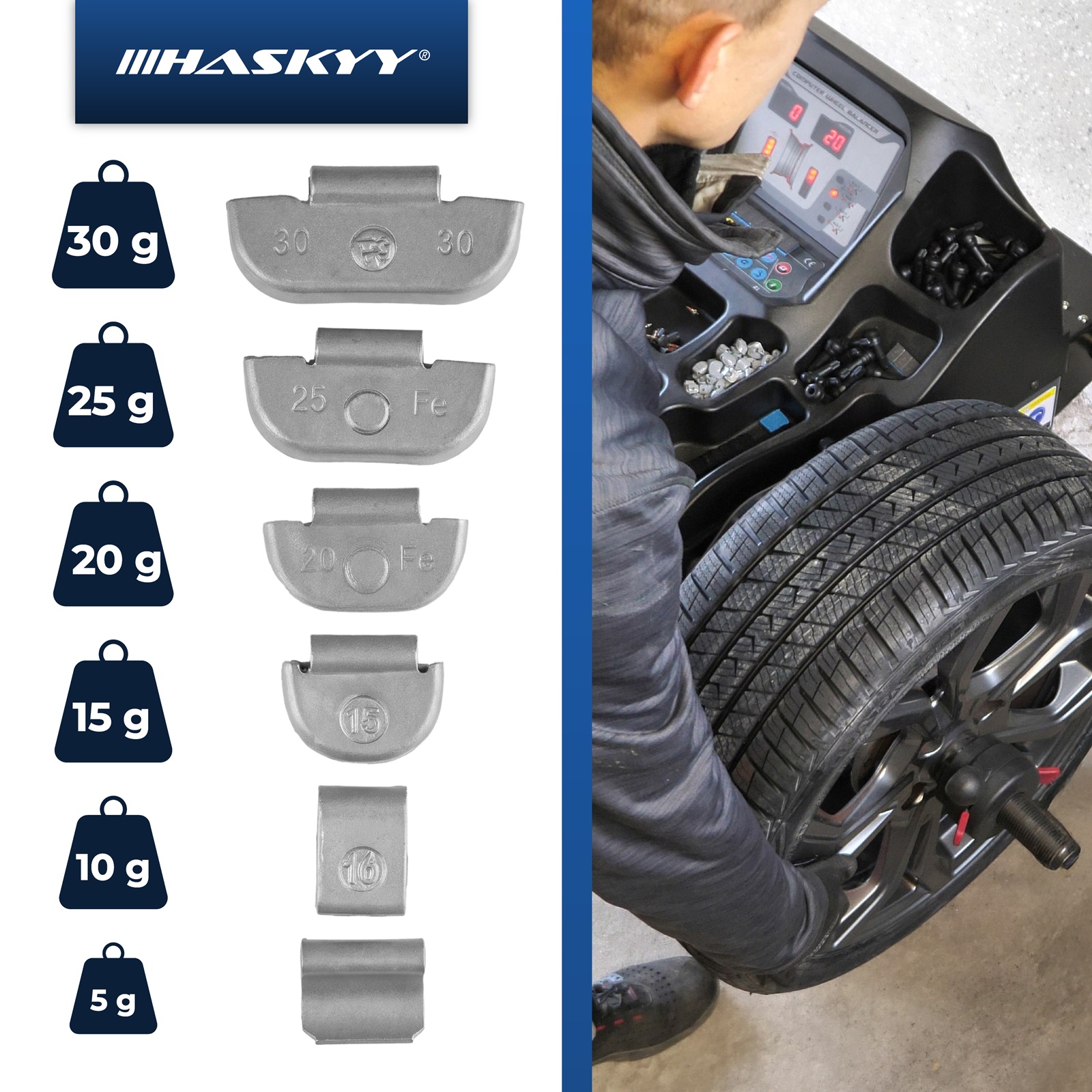 HASKYY 150 tlg. Schlaggewichte Auswuchtgewichte FE Stahlfelgen 5-30 g Silber