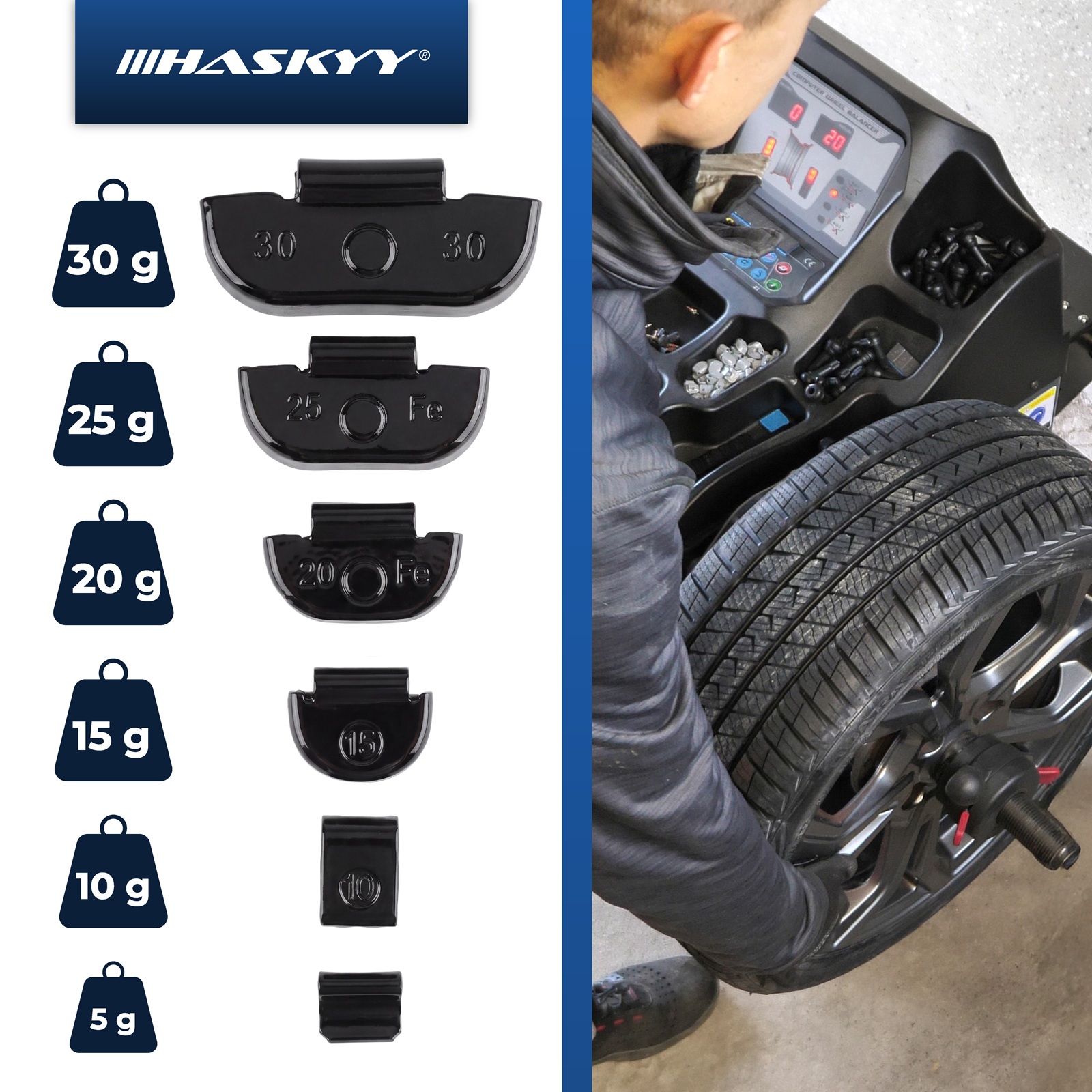 HASKYY 150 tlg. Schlaggewichte Auswuchtgewichte Stahlfelgen 5-30 g Schwarz