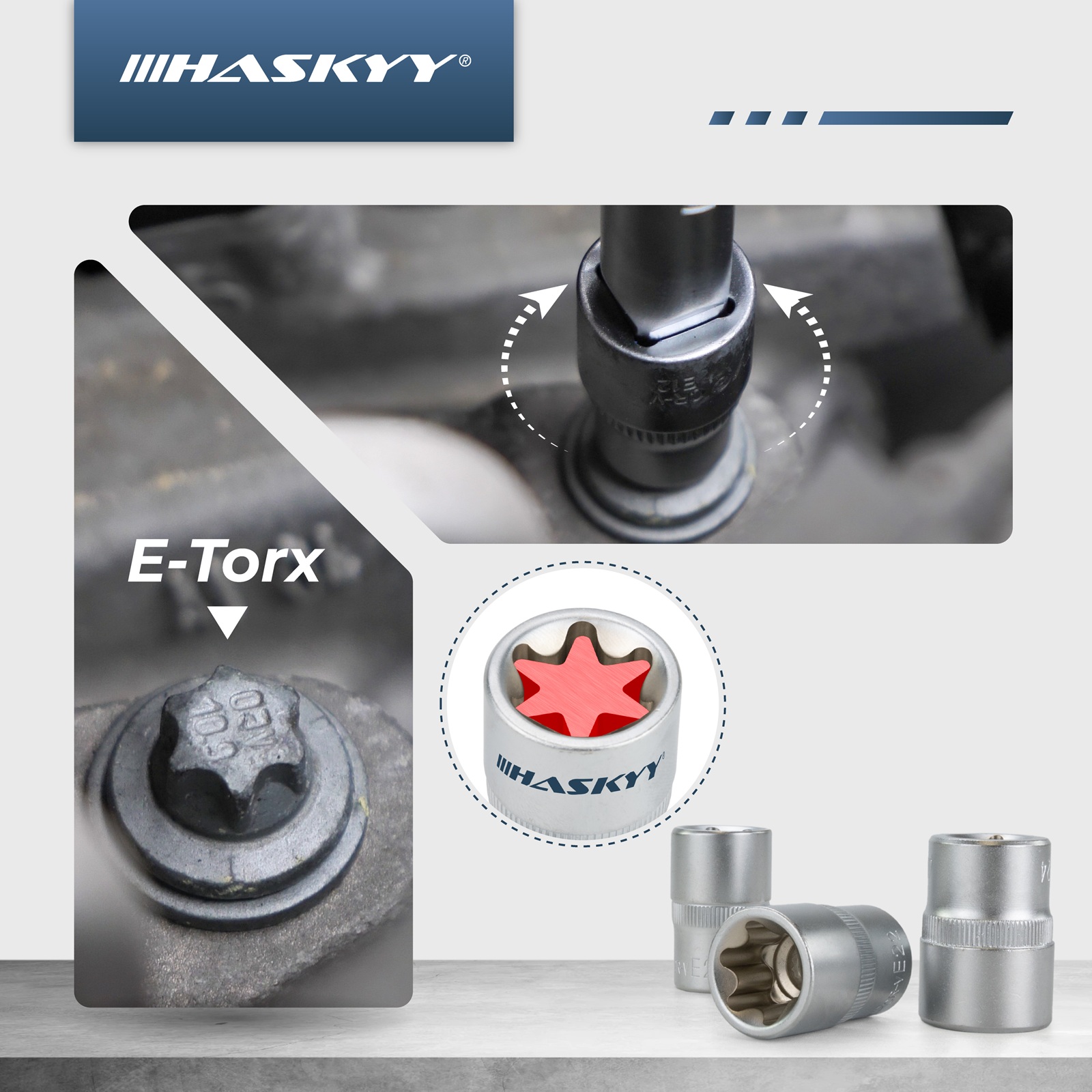 Torx-Steckschlüssel-Bit-Einsatz-Set 1/2" - E10-E24 - T30-T70