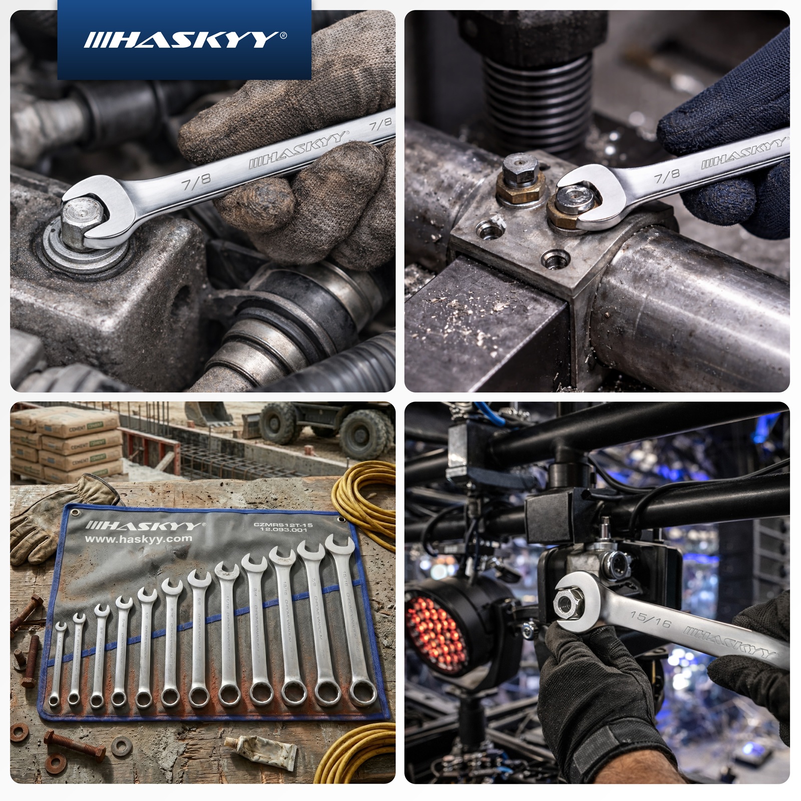 HASKYY Zoll Maul-Ringschlüssel SAE Satz Gabel Schlüssel 1/4" - 15/16" 12 tlg.