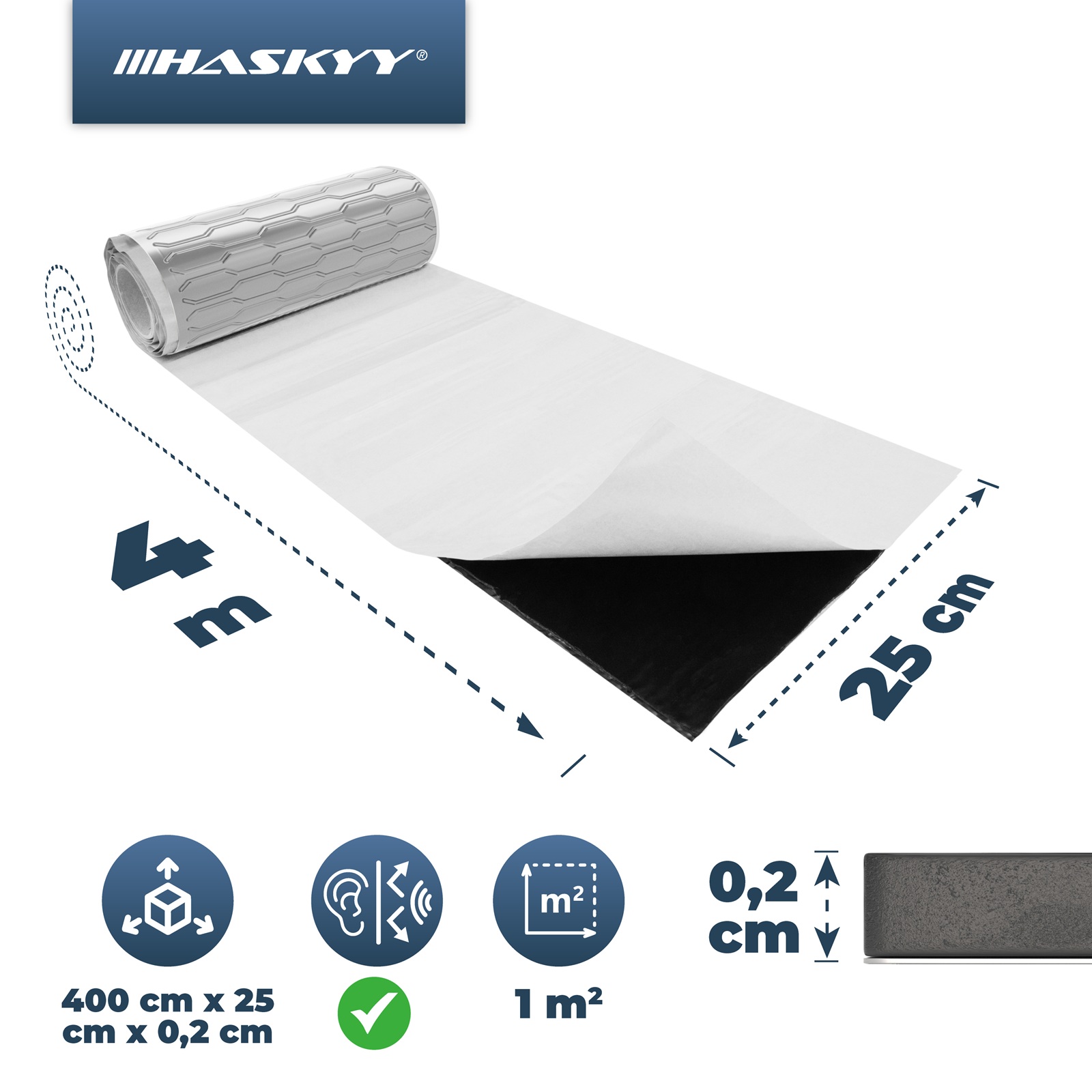 HASKYY 2 mm Alubutyl Schallisolierung Dämmmaterial 25x400 cm Rolle