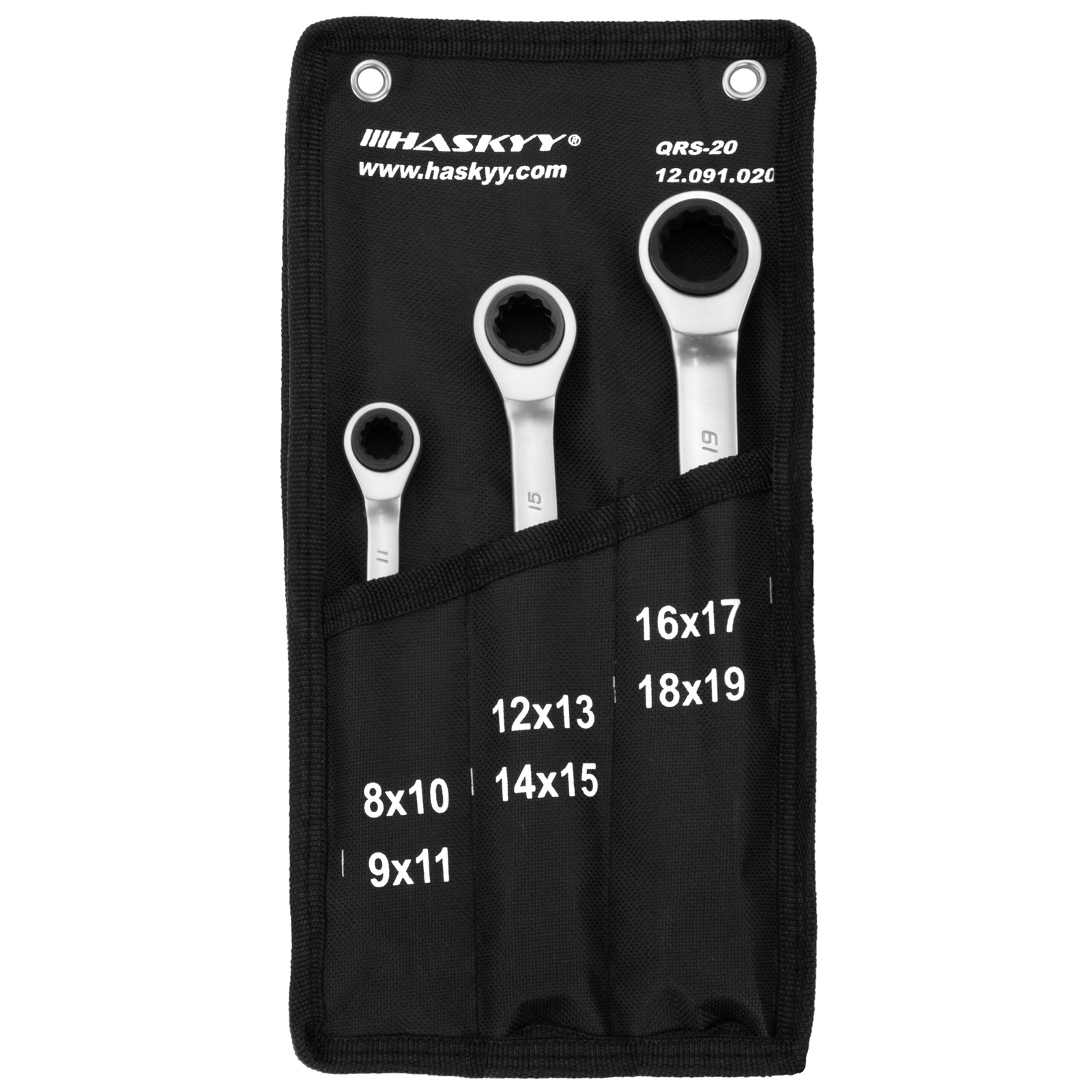 HASKYY Kombi Doppel-Ringratschenschlüssel Set 4in1 3-tlg 8-19mm
