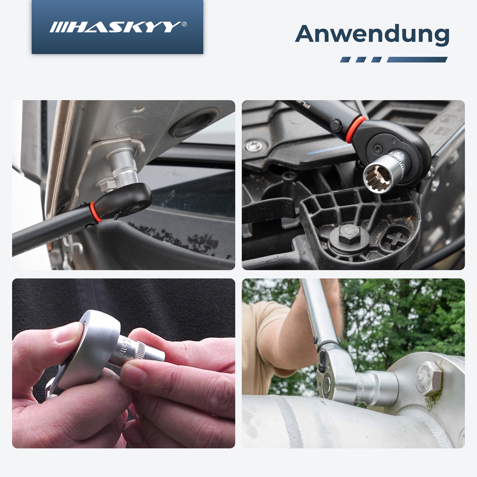 HASKYY Steckschlüssel Satz Vielzahn 1/2" 8-36mm & Gelenk Ratschenschlüssel 8-19mm Set 33tlg.