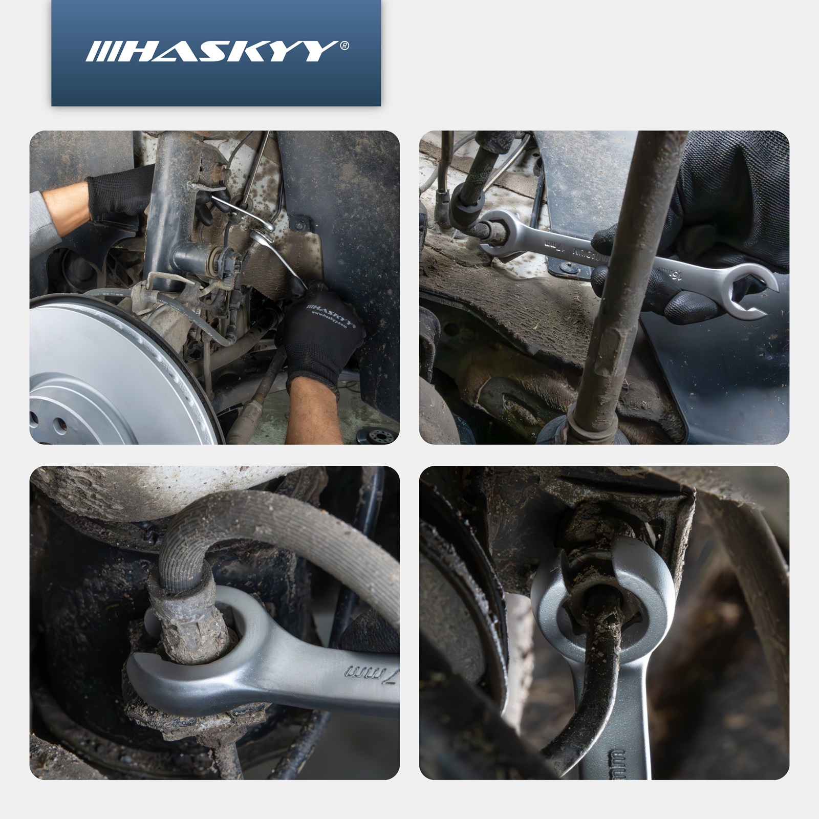 HASKYY 7 tlg. Bremsleitungsschlüssel Satz Offener Ringschlüssel 15° abgewinkelt Bremsleitung Maulschlüssel