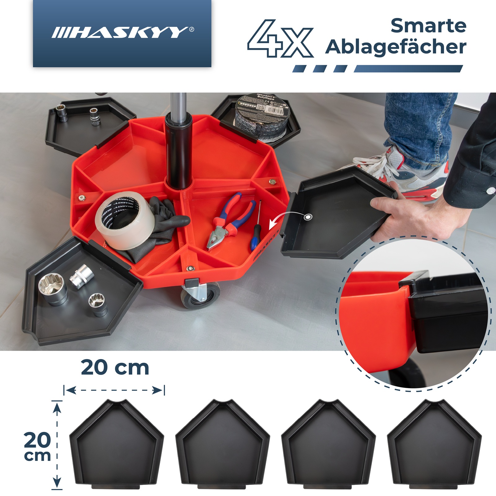 HASKYY Werkstatthocker mit kleiner Rückenlehne, höhenverstellbar, 150kg, 360° Rollen