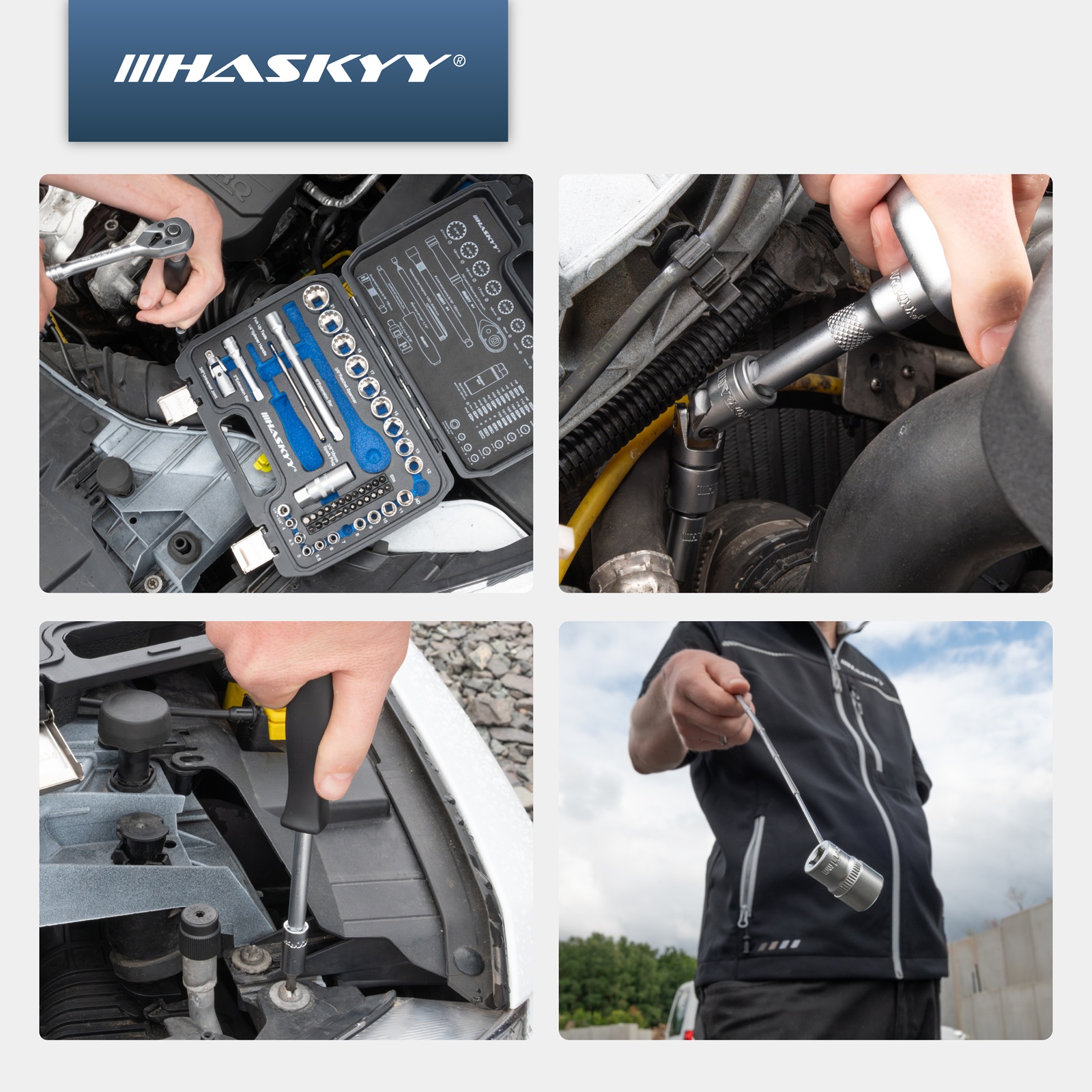 HASKYY 52 tlg. Werkzeugkoffer - Vielzahn Steckschlüssel & Bits Set mit Ratschenfunktion Zöllisch & Metrisch