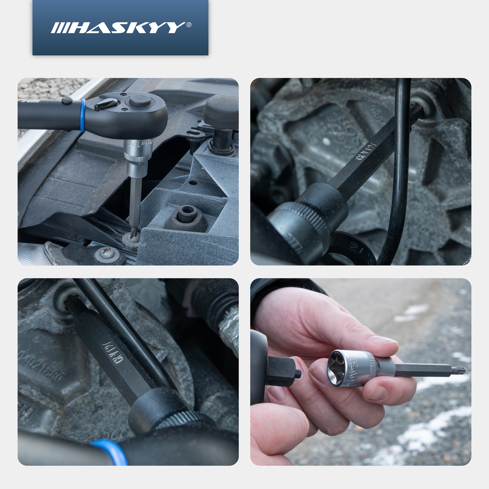 HASKYY Torx Bits Satz 1/2" Innenvierkant T20 - T60 Lang Bits 10 cm Stecknuss Set 9 tlg.