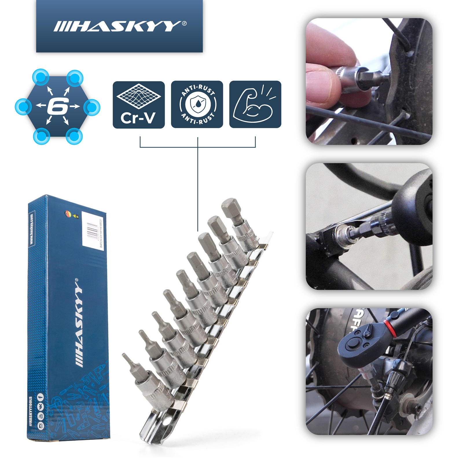 HASKYY Innensechskant Stecknuss-Satz 9-teilig 2-10mm