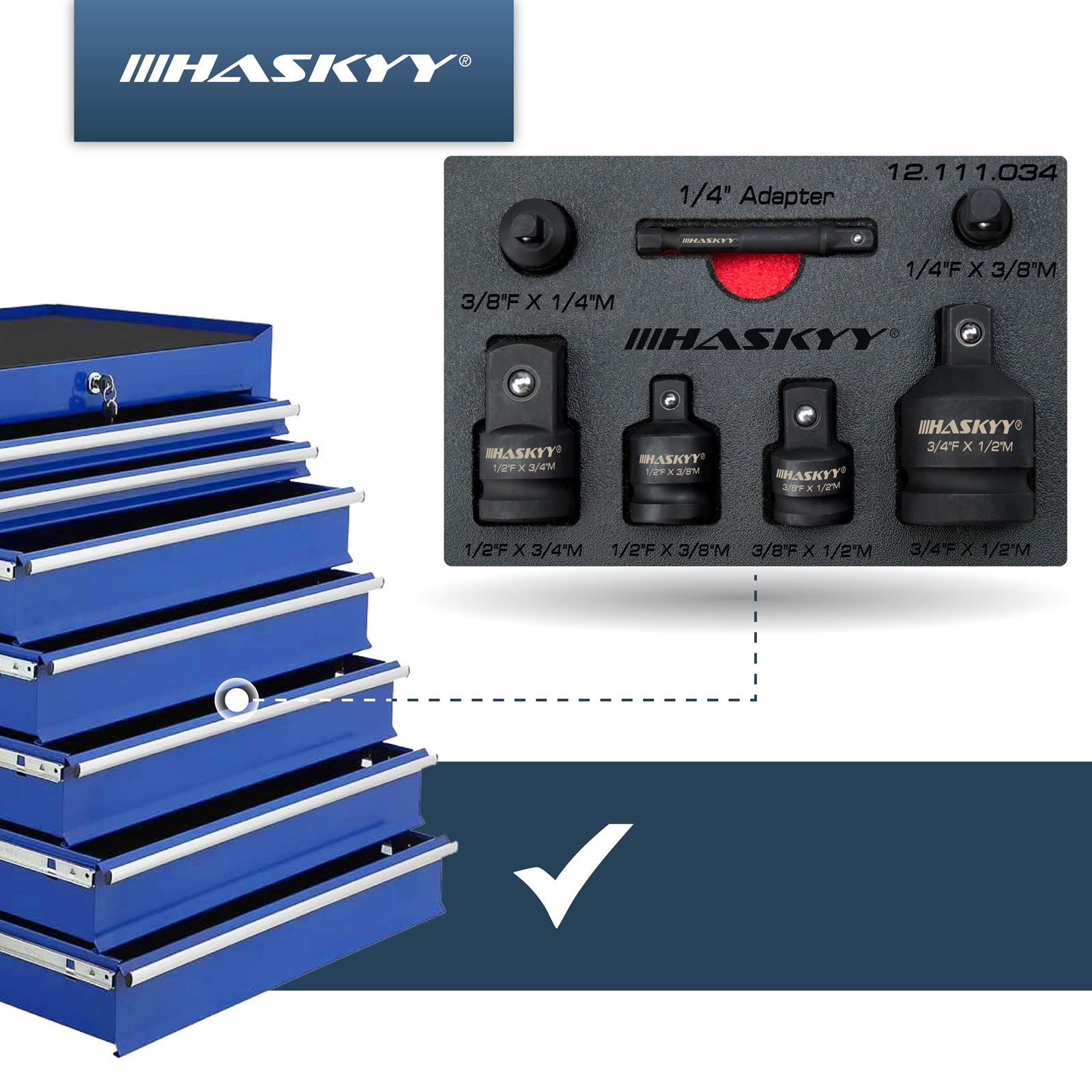 HASKYY Stecknuss Adapter 1/4" 3/8" 1/2" 3/4" Vergrößerungs- & Reduzieradapter Set aus Cr-Mo