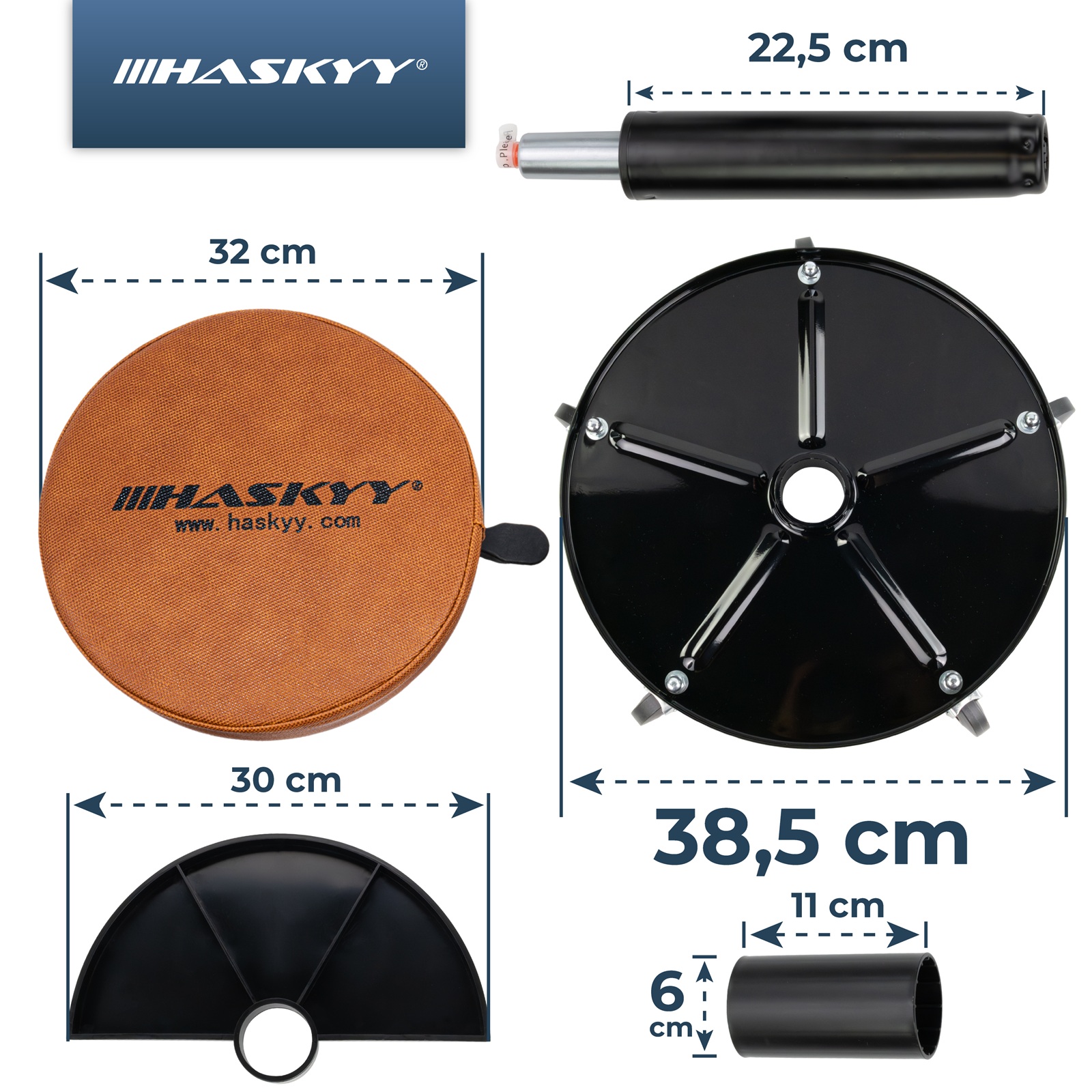 HASKYY Werkstatthocker Rollhocker | Höhe 430-580mm | 135kg | ø40 cm |  Kunstleder Braun
