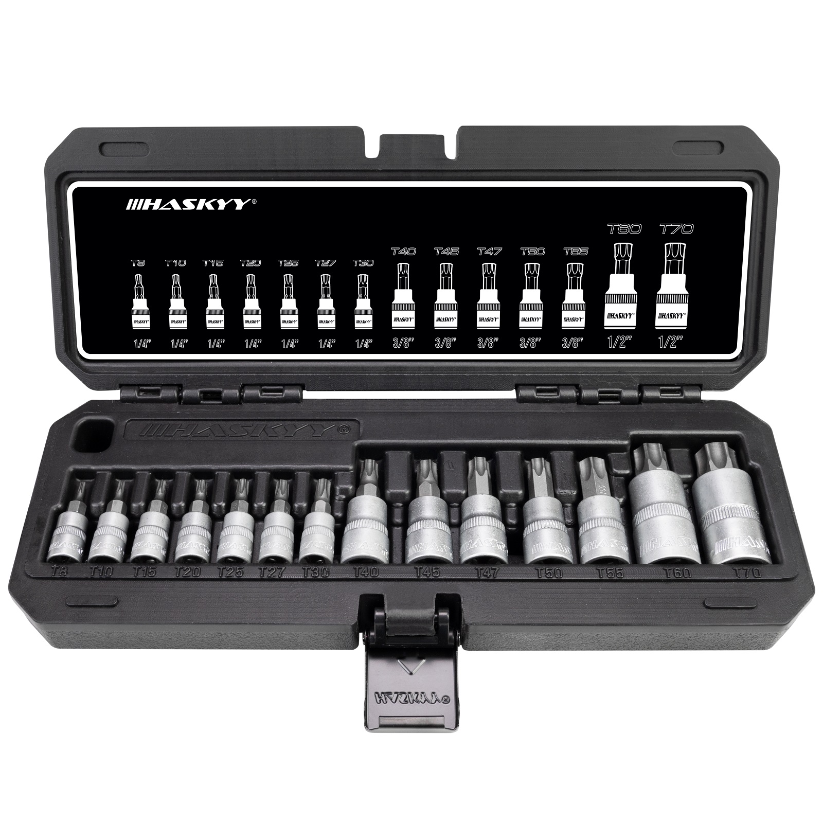 US PRO 13-teiliges Torx-Bit-Set – T8 Bis T70, Für 1/4“, 3/8“ & 1/2“ Antrieb, In Aufbewahrungskoffer