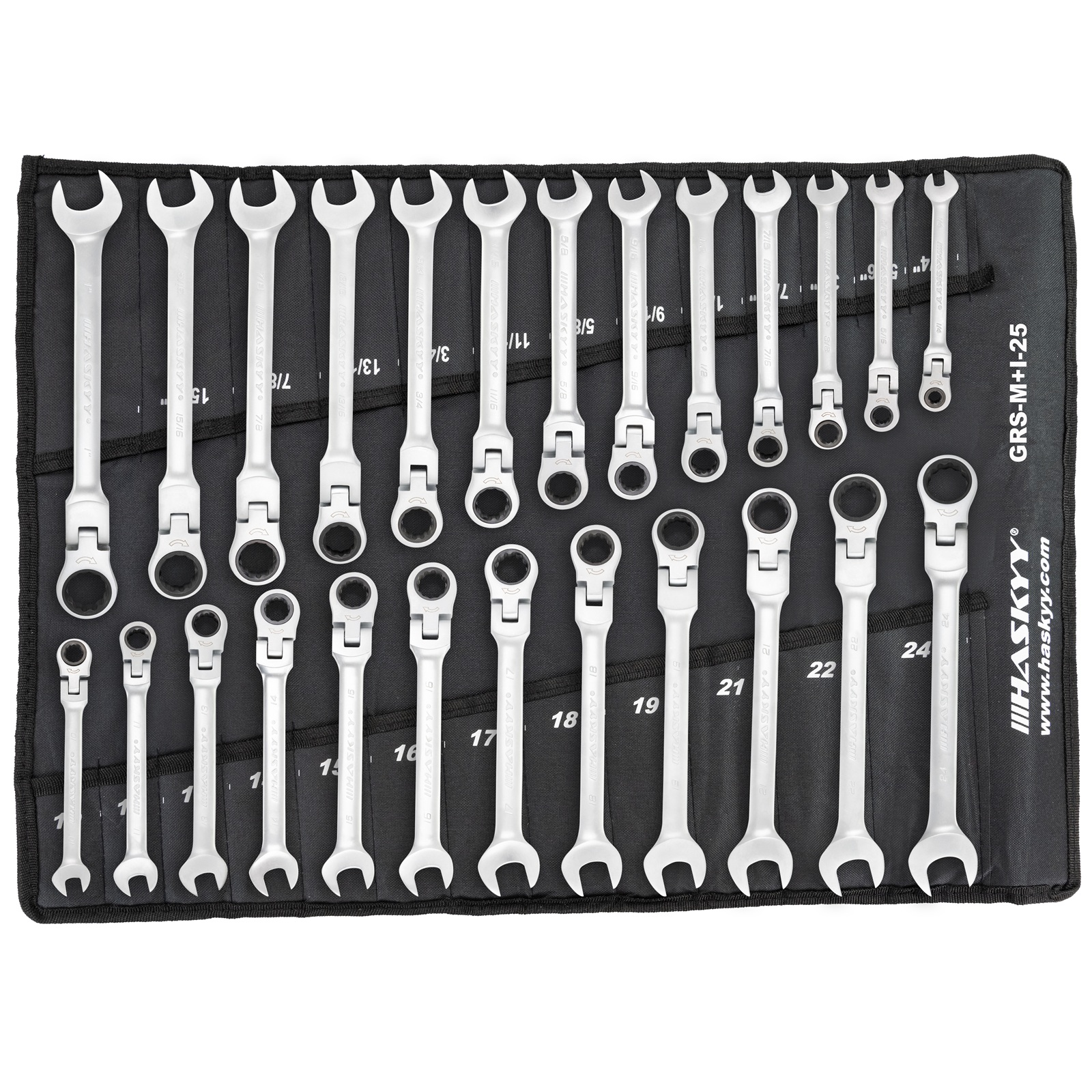 25tlg. Ring-Ratschen-Schlüssel SW 1/4"-1" SW 10-24mm Kombi Set metrisch+inch