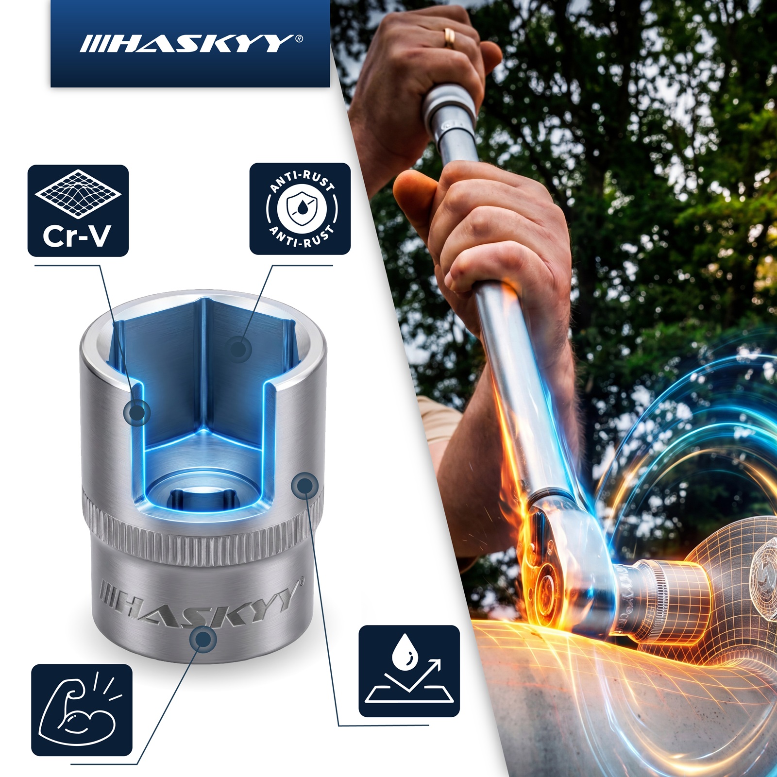 HASKYY 24-teiliges Stecknuss-Set Zoll (1/4″ & 1/2″ Antrieb) – 5/32″–1 1/4″