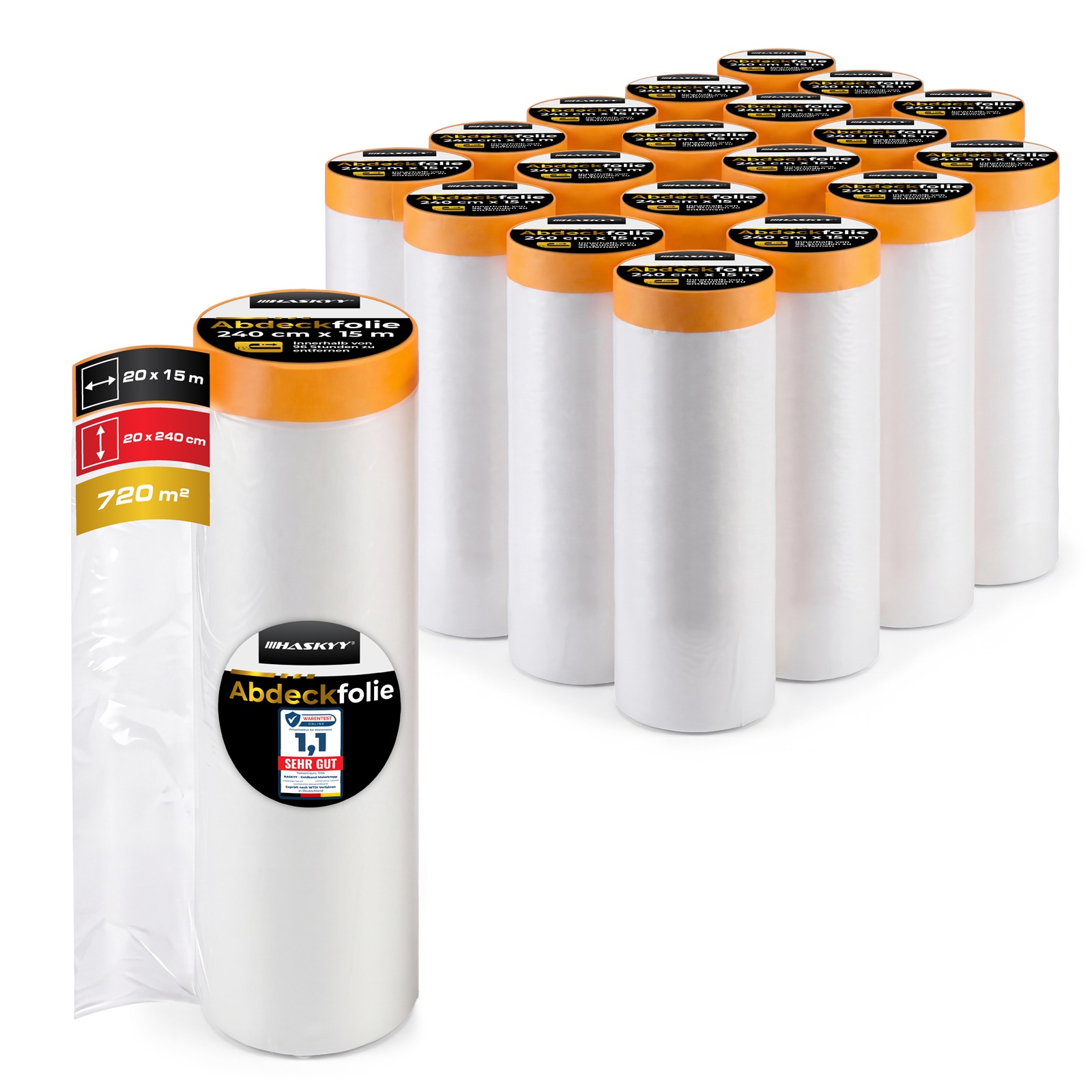 20x Abdeckfolie 240cm x 15m mit Klebeband 18mm
