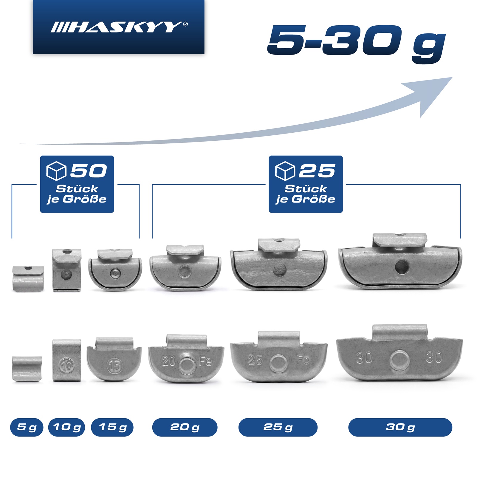 HASKYY 225 tlg. Schlaggewichte Auswuchtgewichte Stahlfelgen 5-30 g Silber