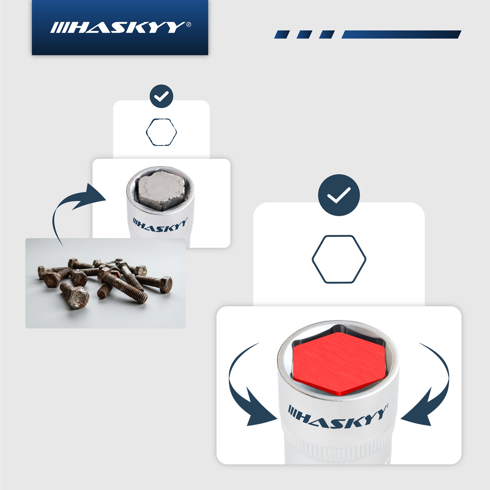 HASKYY 24-teiliges Stecknuss-Set Zoll (1/4″ & 1/2″ Antrieb) – 5/32″–1 1/4″