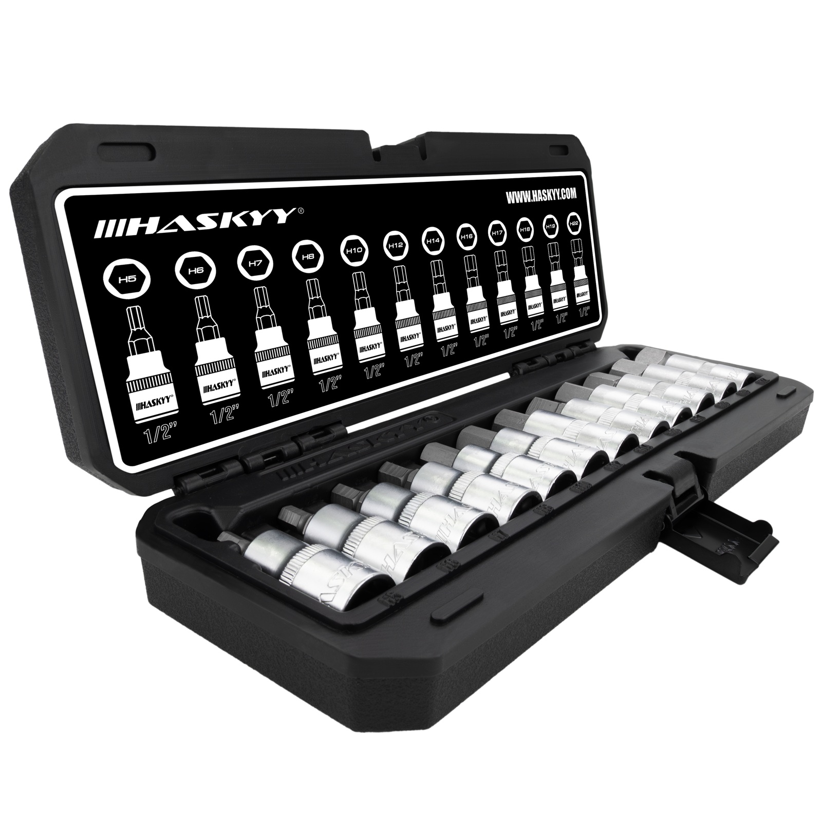 HASKYY Innensechskant Stecknuss-Set 12-tlg. 5–22 mm – 1/2″ Antrieb
