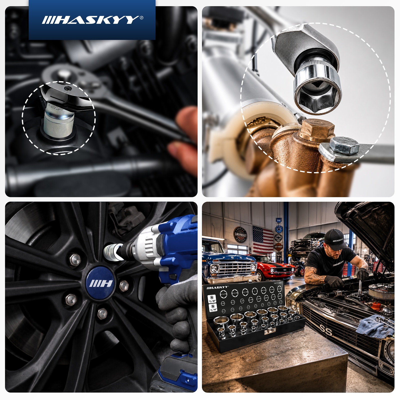 HASKYY 24-teiliges Stecknuss-Set Zoll (1/4″ & 1/2″ Antrieb) – 5/32″–1 1/4″