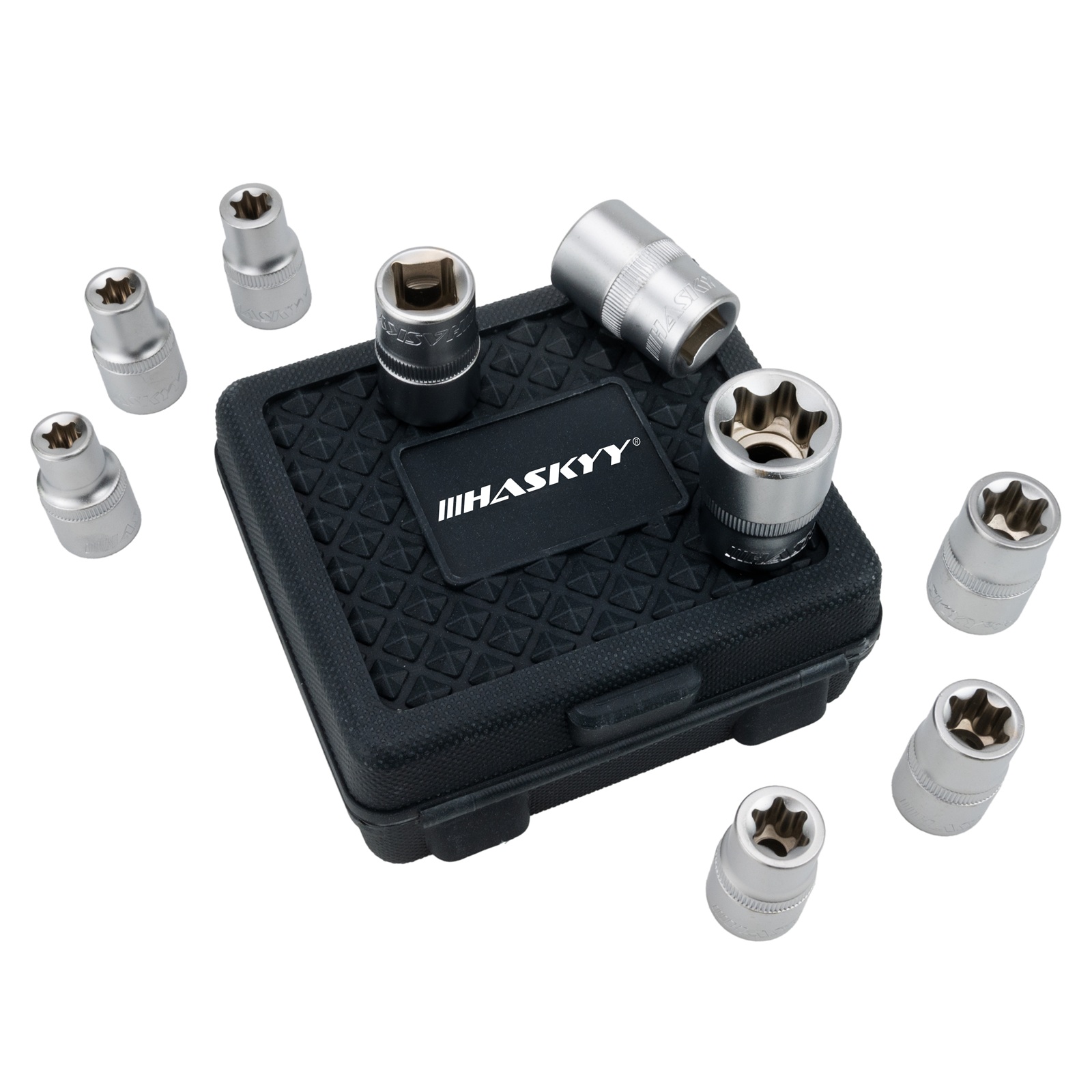 HASKYY Torx Steckschlüssel Satz E10-E24 Nüsse 1/2" 9-teilig Außen-Torx Steckschlüsseleinsätze