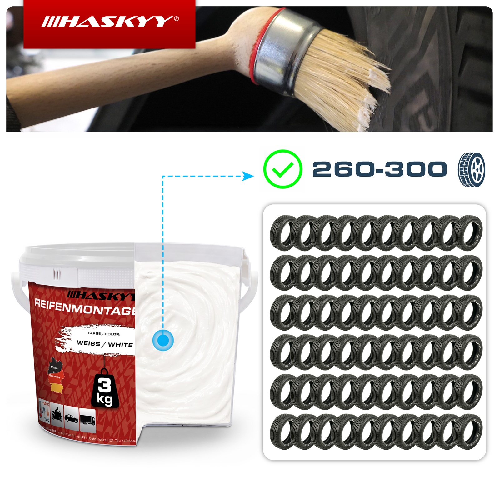HASKYY Reifenmontagepaste 3KG WEIß Reifenmontierpaste Montagepaste Montagewax