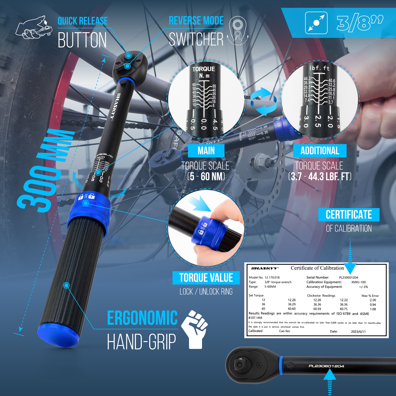 Haskyy Drehmomentschlüssel Set 3/8" 5-60Nm Motorrad Drehmoment - Black Series