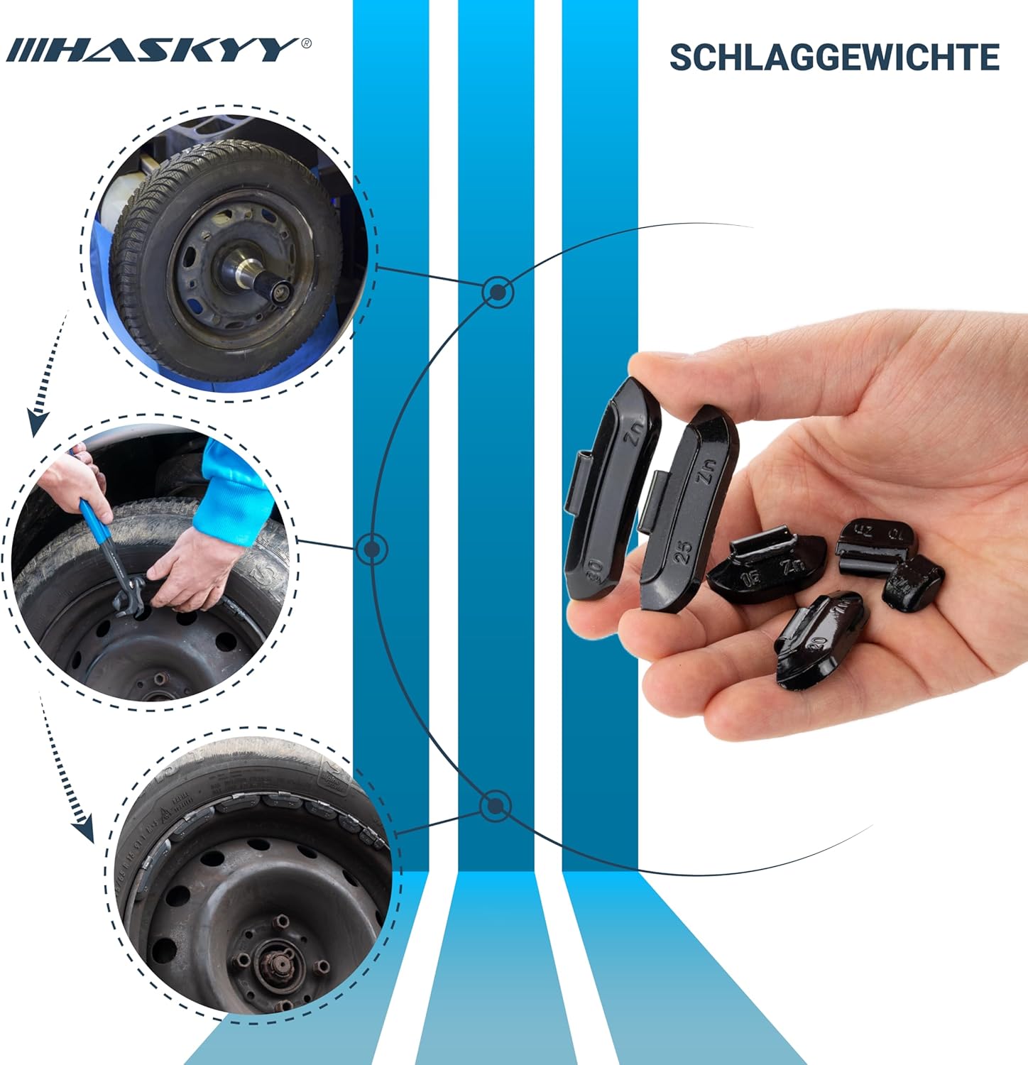 HASKYY Schlaggewichte 25 x 5 g Schwarz - aus Zink für Stahlfelgen